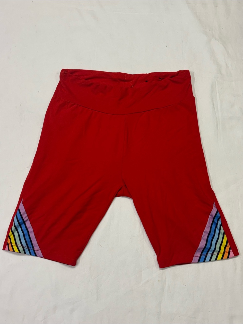 feathers Red Kids Bike Shorts with Rainbow Side Stripes